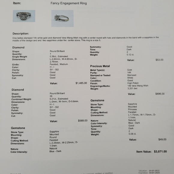 BAND SOLD!!14K WHITE GOLD VERA WANG DIAMOND & SAPPHIRE WISH 2 PC BRIDAL SET S: 5 - Picture 15 of 16